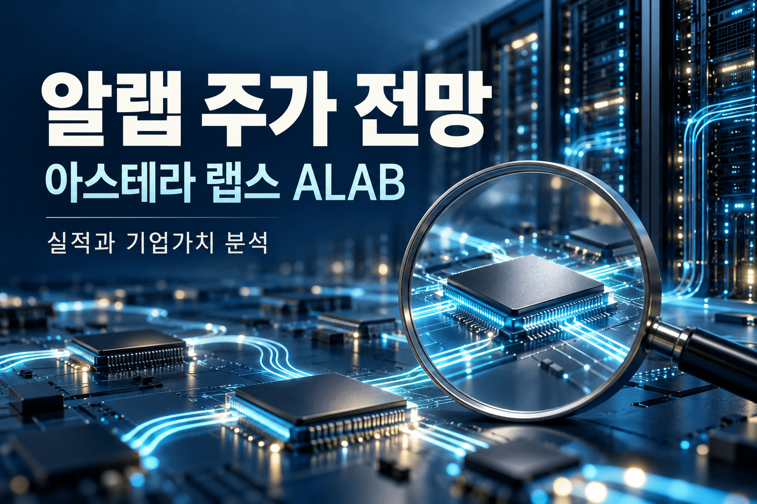 알랩 주가 전망 아스테라 랩스 ALAB 실적과 기업가치 분석 문구 및 AI 연결 반도체 개념 이미지
