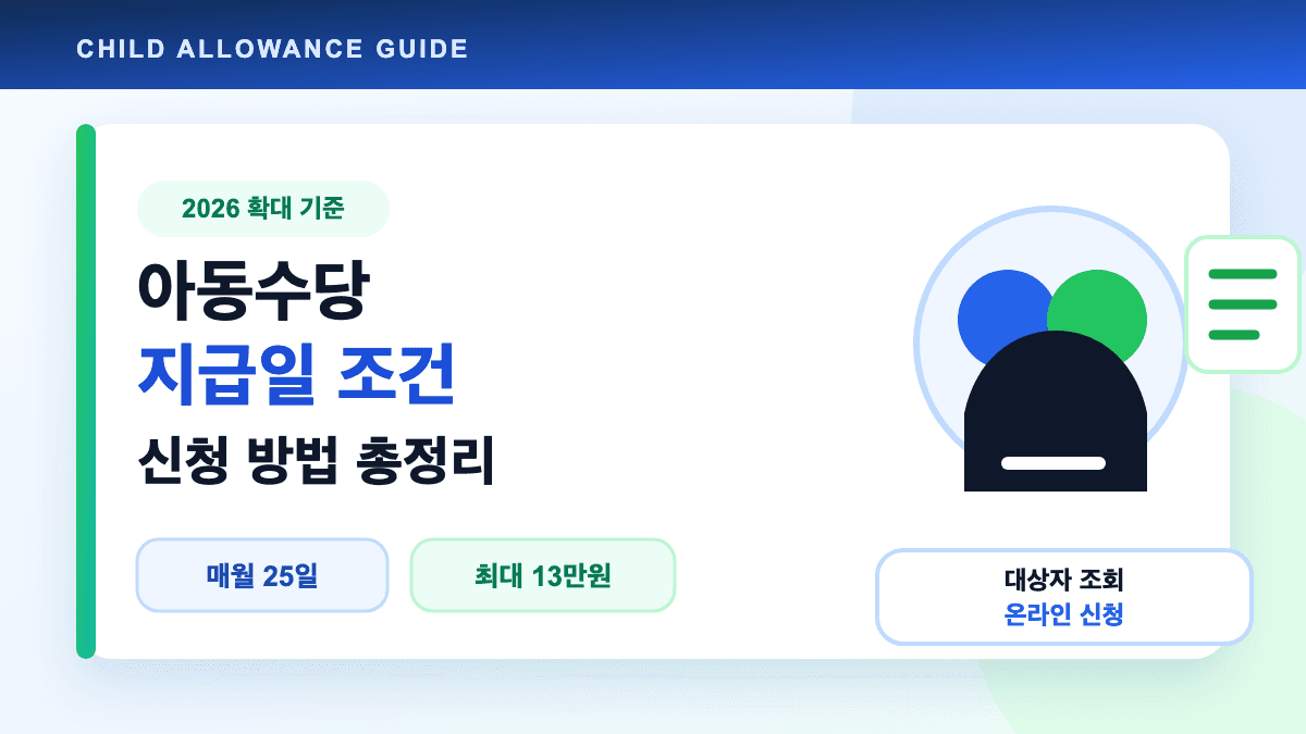 아동수당 지급일 조건과 신청 방법을 설명하는 대표 썸네일