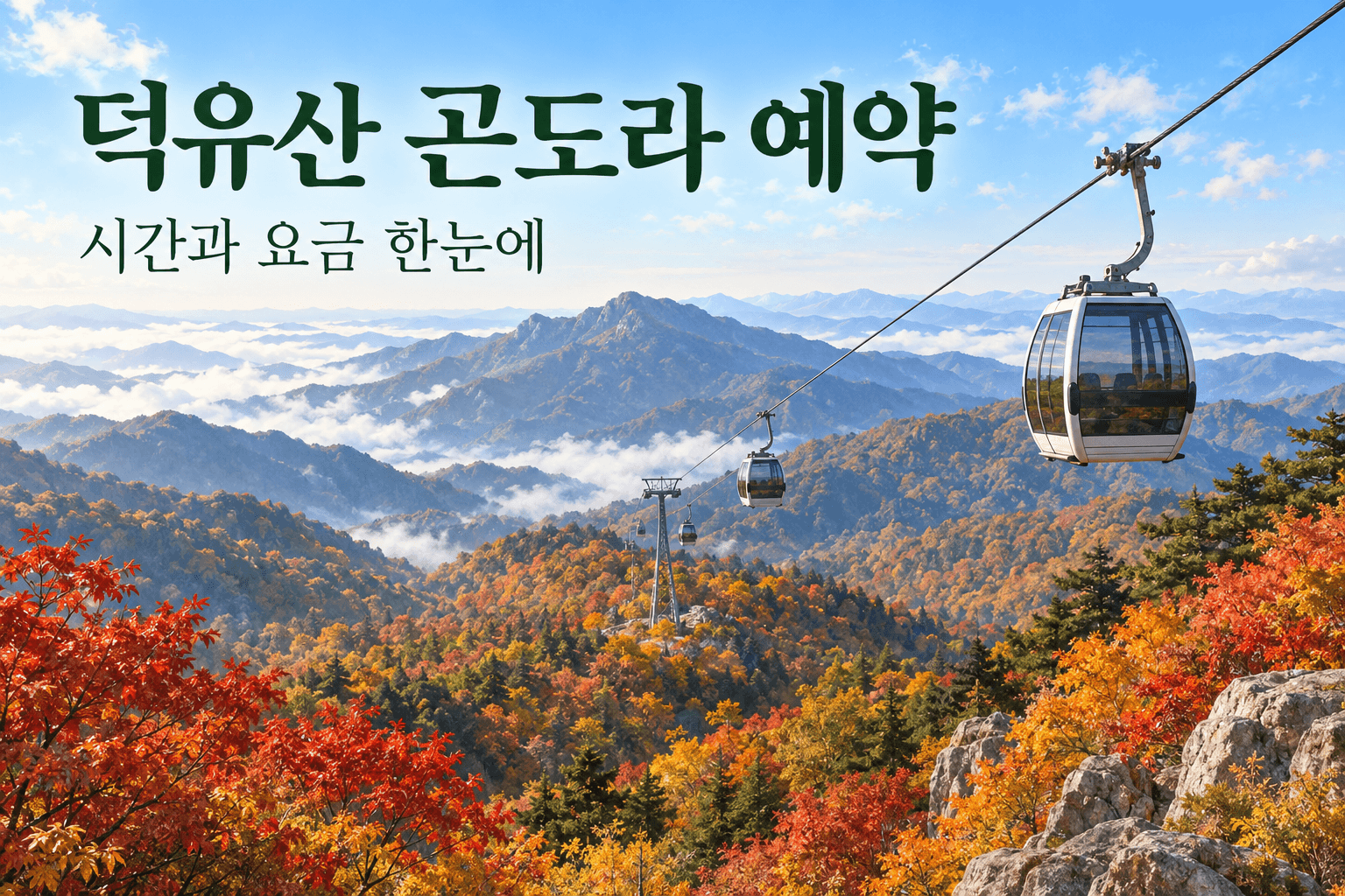 덕유산 곤도라 예약과 시간 요금 안내를 위한 가을 산악 곤도라 AI 일러스트로 실제 시설 사진이 아닙니다