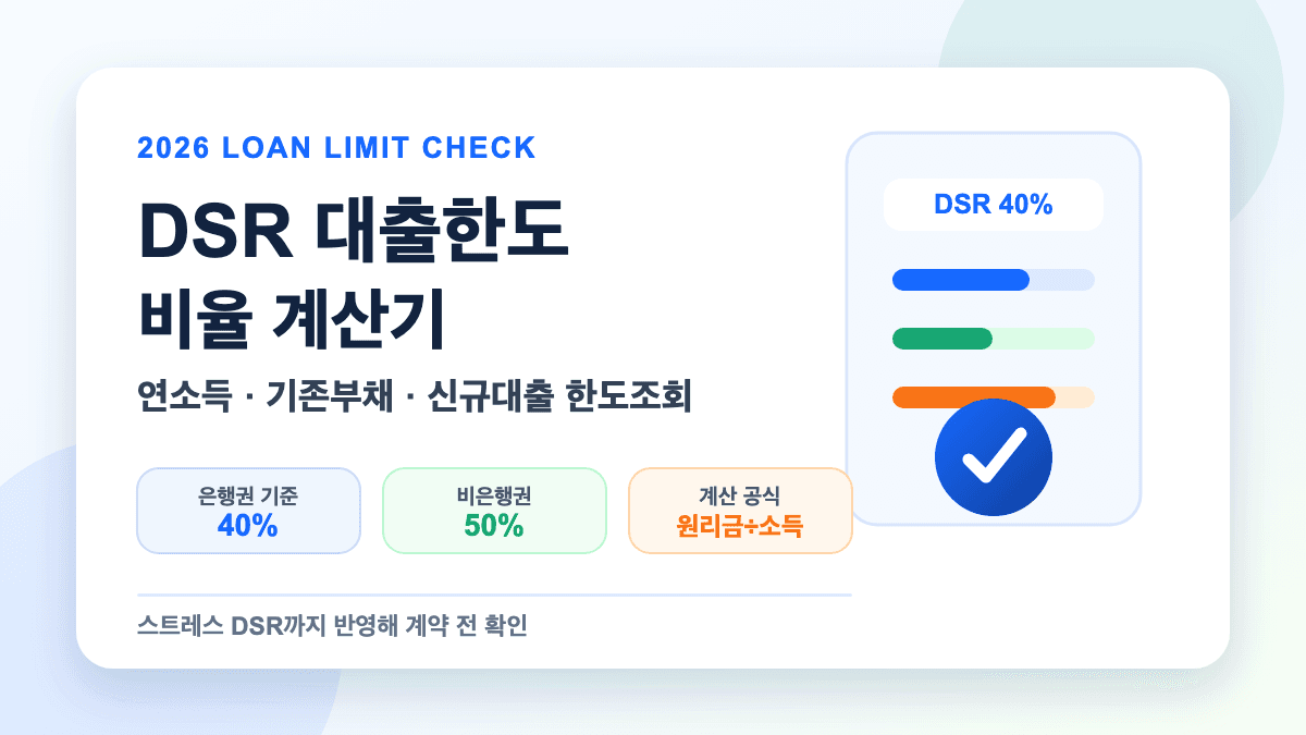DSR 대출한도 계산 비율 계산기 2026 총정리 대표 썸네일