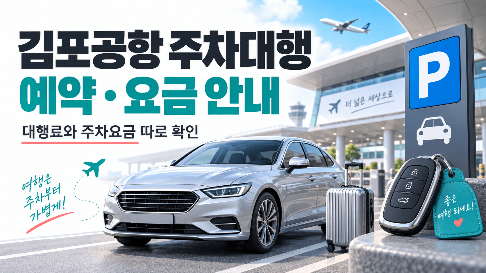 김포공항 주차대행 예약 요금 안내와 자동차 공항 주차 표지를 표현한 AI 생성 썸네일