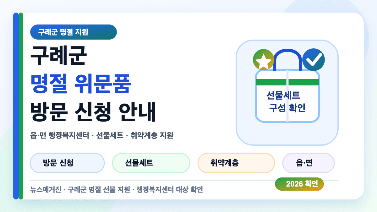 구례군 명절 위문품 신청 대상과 선물세트 구성을 설명하는 대표 썸네일