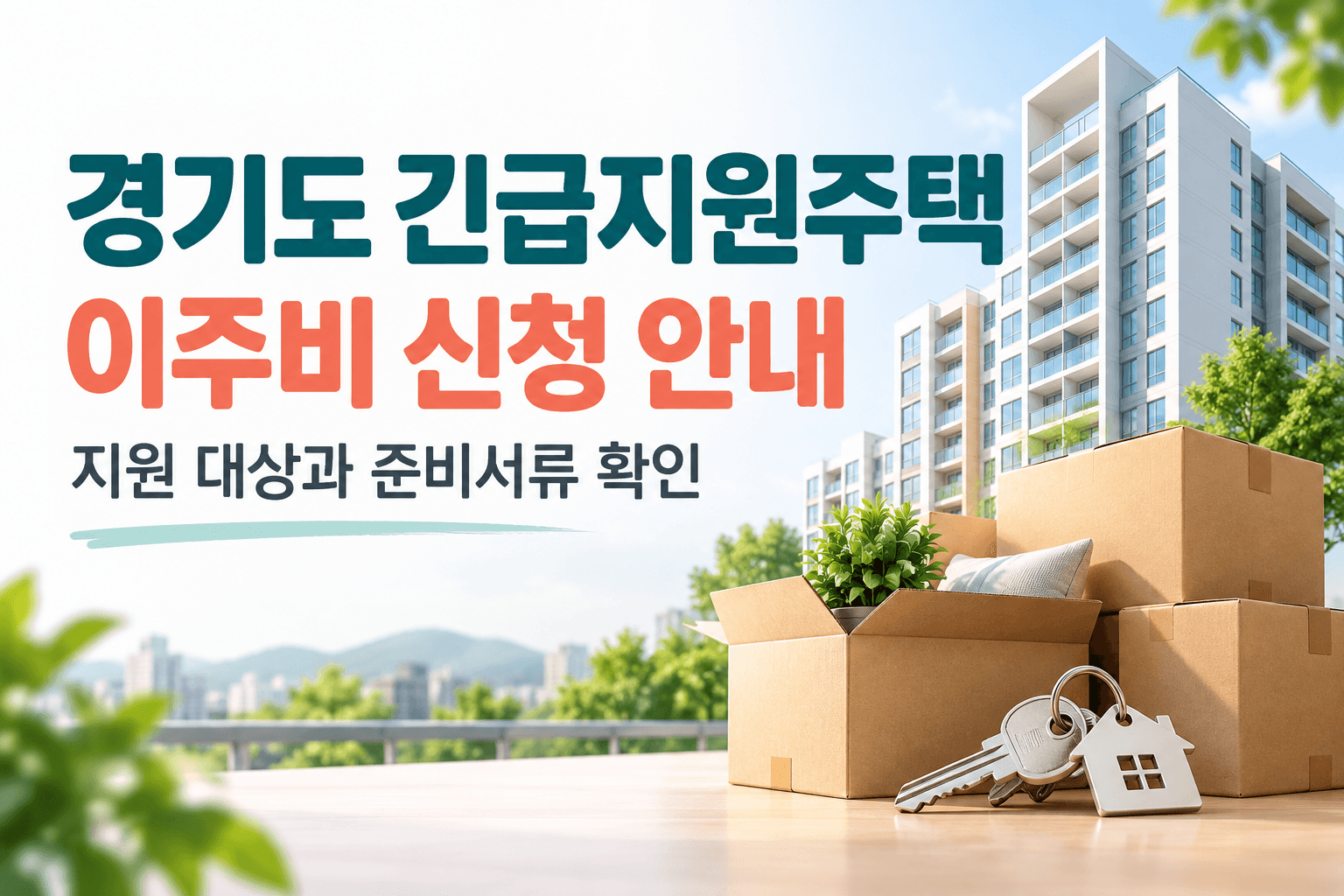 경기도 긴급지원주택 이주비 신청과 준비서류를 안내하는 AI 생성 이미지로 실제 공급 주택 사진이 아님