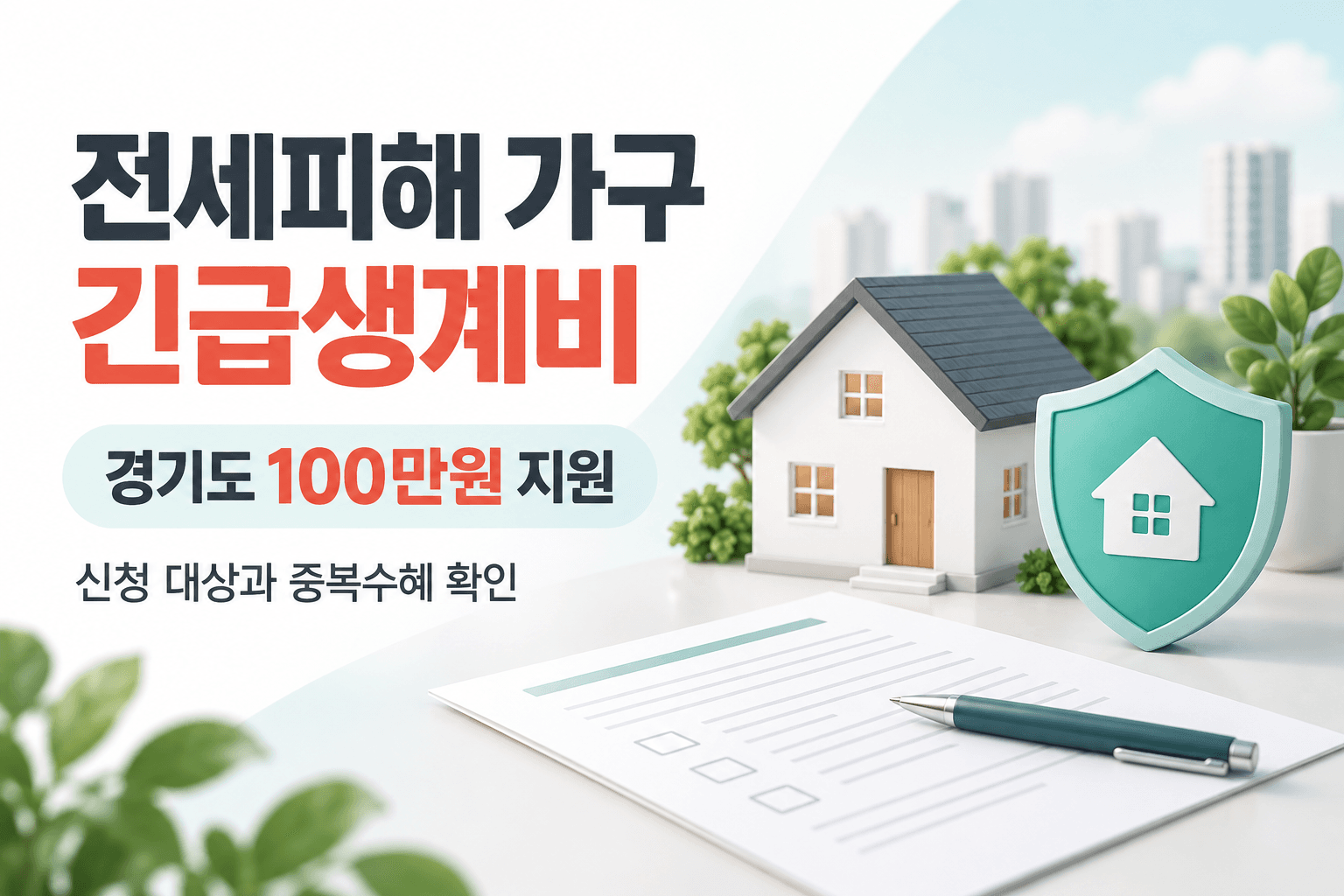 경기도 전세피해 가구 긴급생계비 100만원과 신청 대상 확인을 안내하는 AI 생성 썸네일