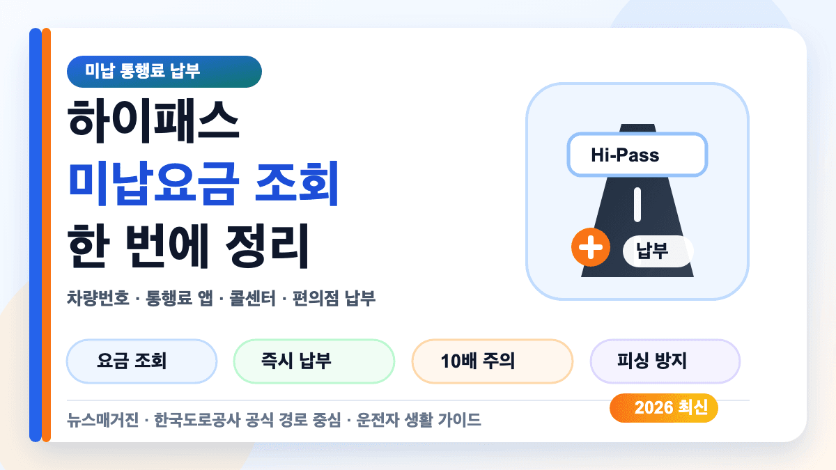 하이패스 미납요금 조회 방법과 미납 통행료 납부 절차를 설명하는 대표 썸네일