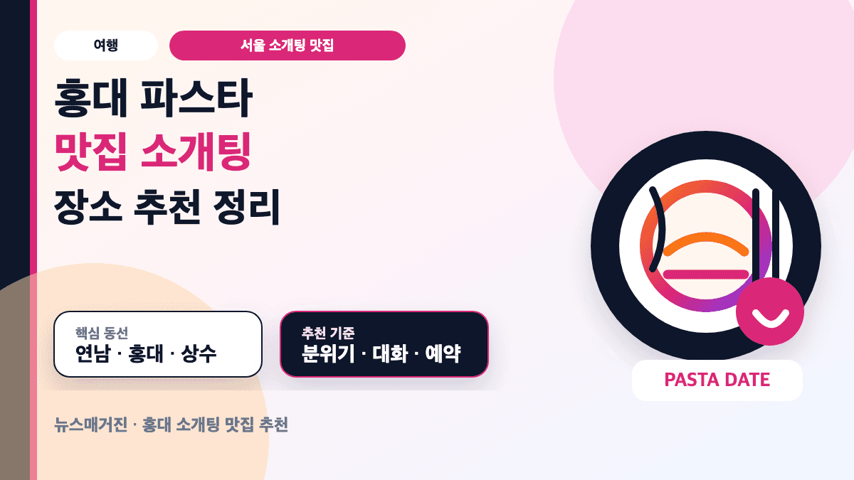 홍대 파스타 맛집 소개팅 장소와 데이트 코스를 설명하는 대표 썸네일