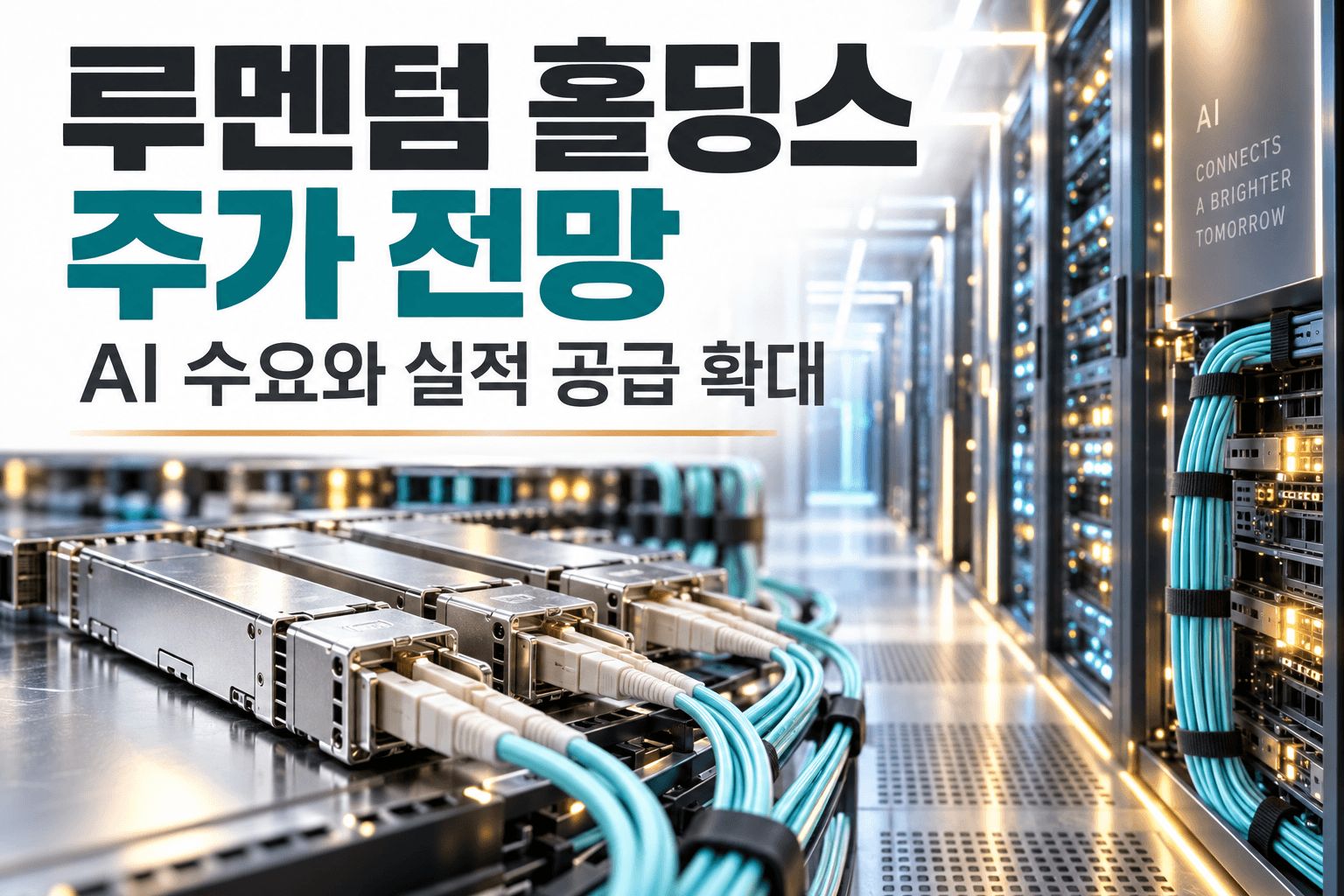 루멘텀 홀딩스 주가 전망을 설명하는 광통신 모듈과 데이터센터 AI 생성 이미지로 실제 회사 설비 사진이 아닙니다