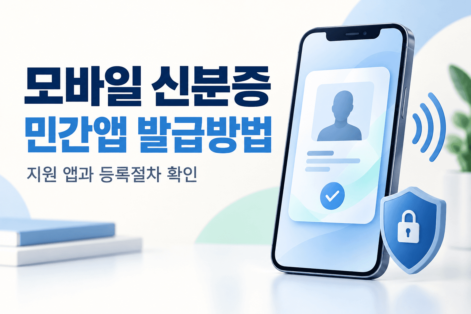스마트폰과 신원 확인 아이콘으로 모바일 신분증 민간앱 발급방법을 설명하는 썸네일