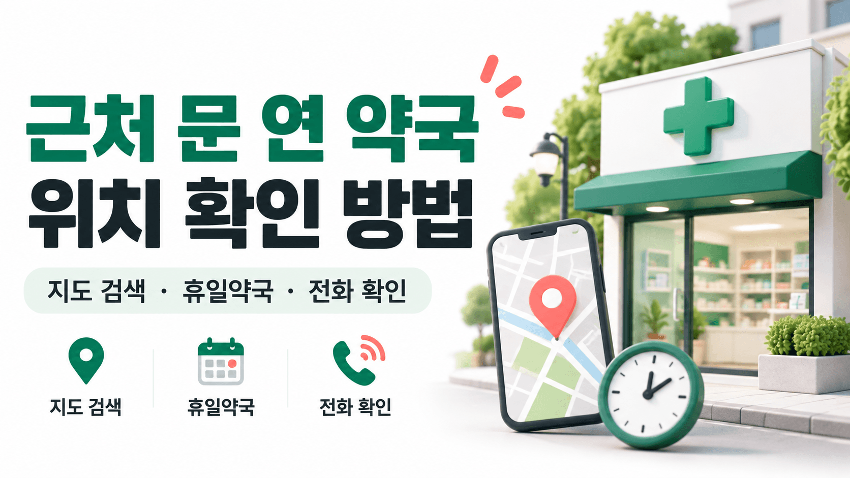 근처 문 연 약국 위치 확인 방법과 지도 검색 휴일약국 전화 확인을 안내하는 AI 생성 썸네일