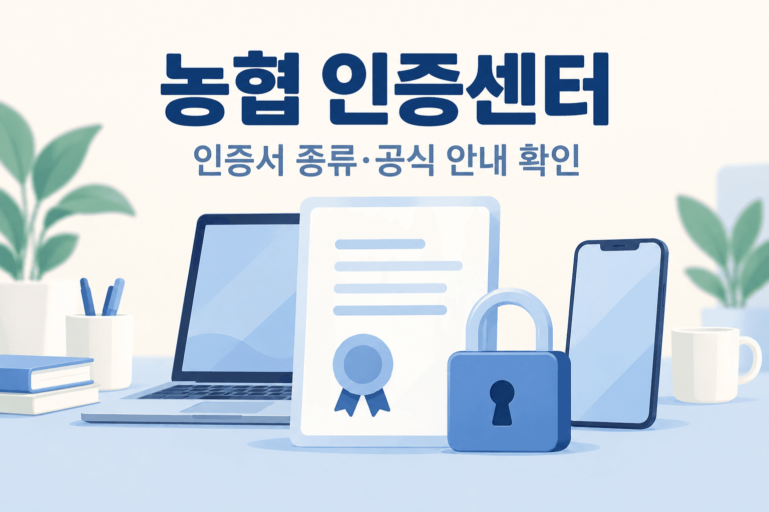 농협 인증센터 인증서 종류·공식 안내 확인, 문서와 자물쇠 및 기기 삽화