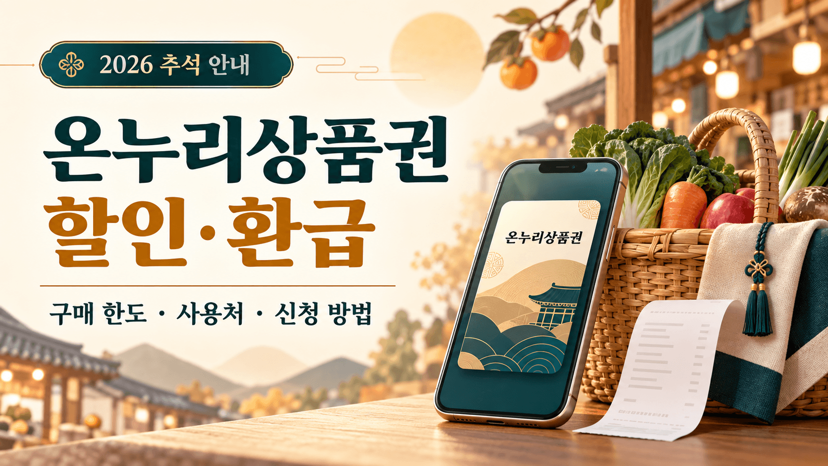 2026 추석 온누리상품권 할인·환급과 구매 한도·사용처·신청 방법을 안내하는 전통시장 썸네일