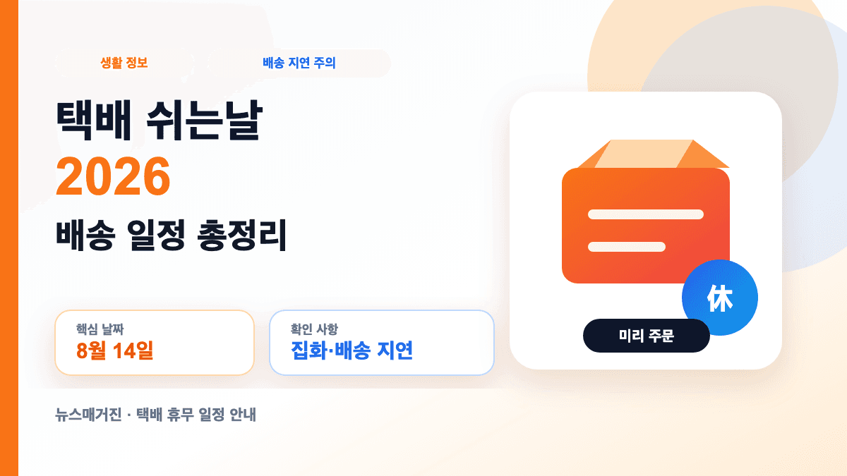 2026 택배 쉬는날 배송 지연 일정과 주문 주의사항을 설명하는 대표 썸네일