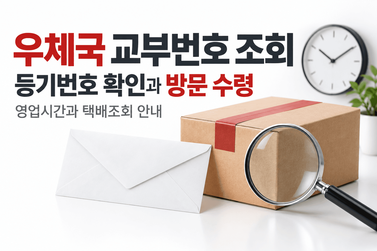 우체국 교부번호 확인과 방문 수령 및 택배조회를 안내하는 AI 생성 썸네일