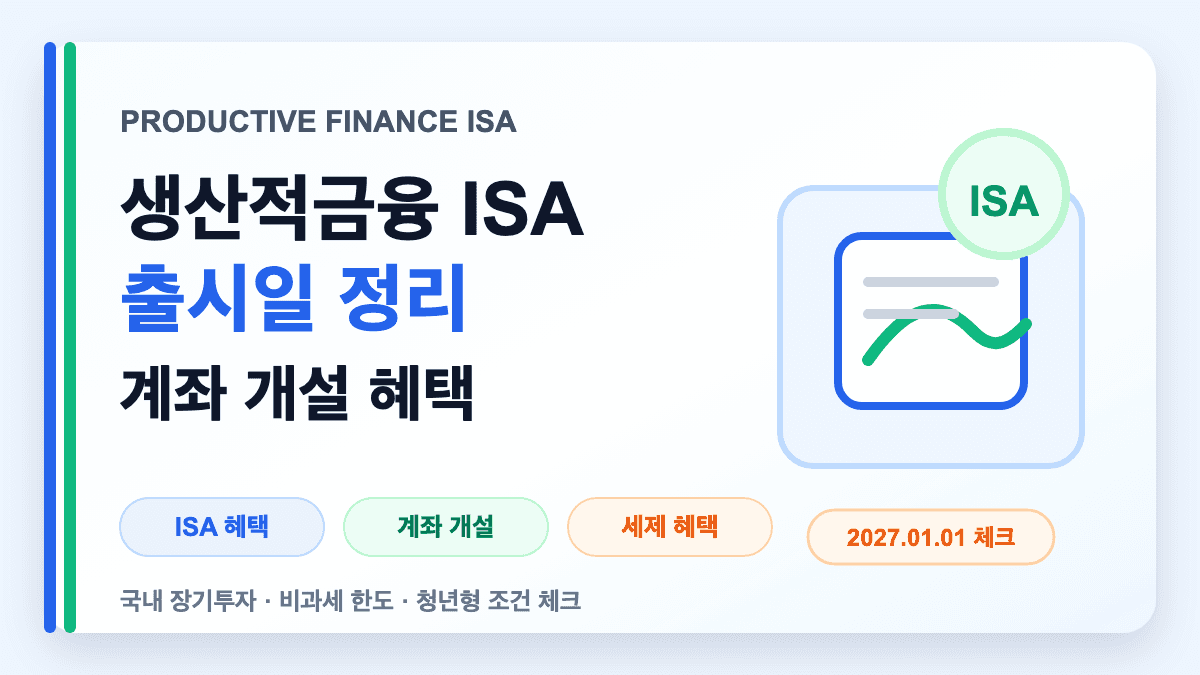 생산적금융 ISA 출시일과 계좌 개설 혜택을 설명하는 대표 썸네일