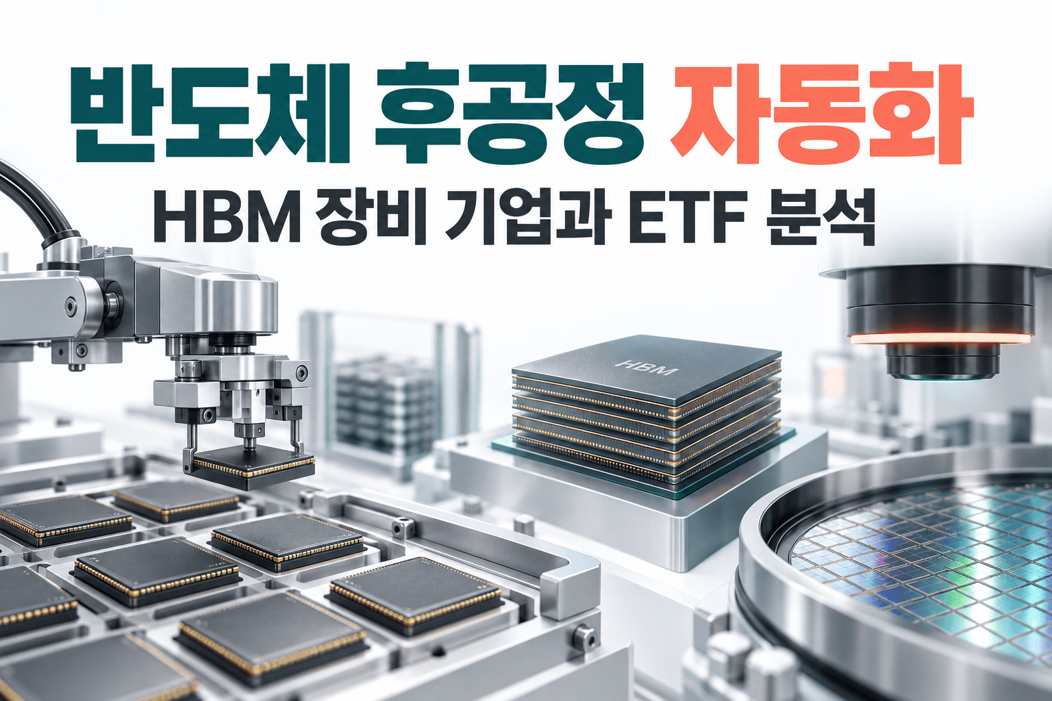반도체 적층 칩과 자동화 장비를 표현한 AI 생성 개념 이미지로 실제 생산라인 사진이 아님