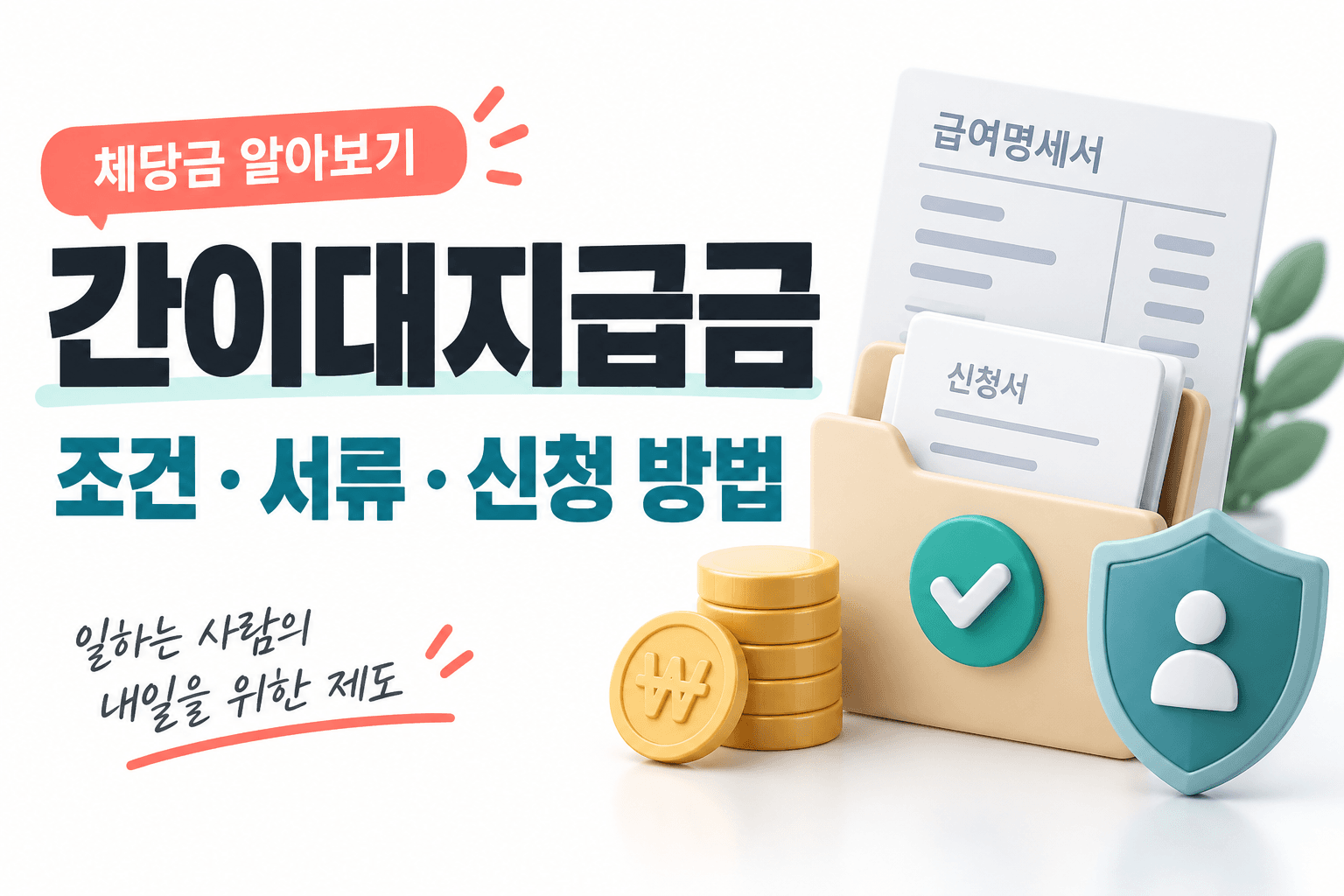 간이대지급금 조건·서류·신청 방법을 급여명세서와 신청서로 표현한 AI 생성 썸네일