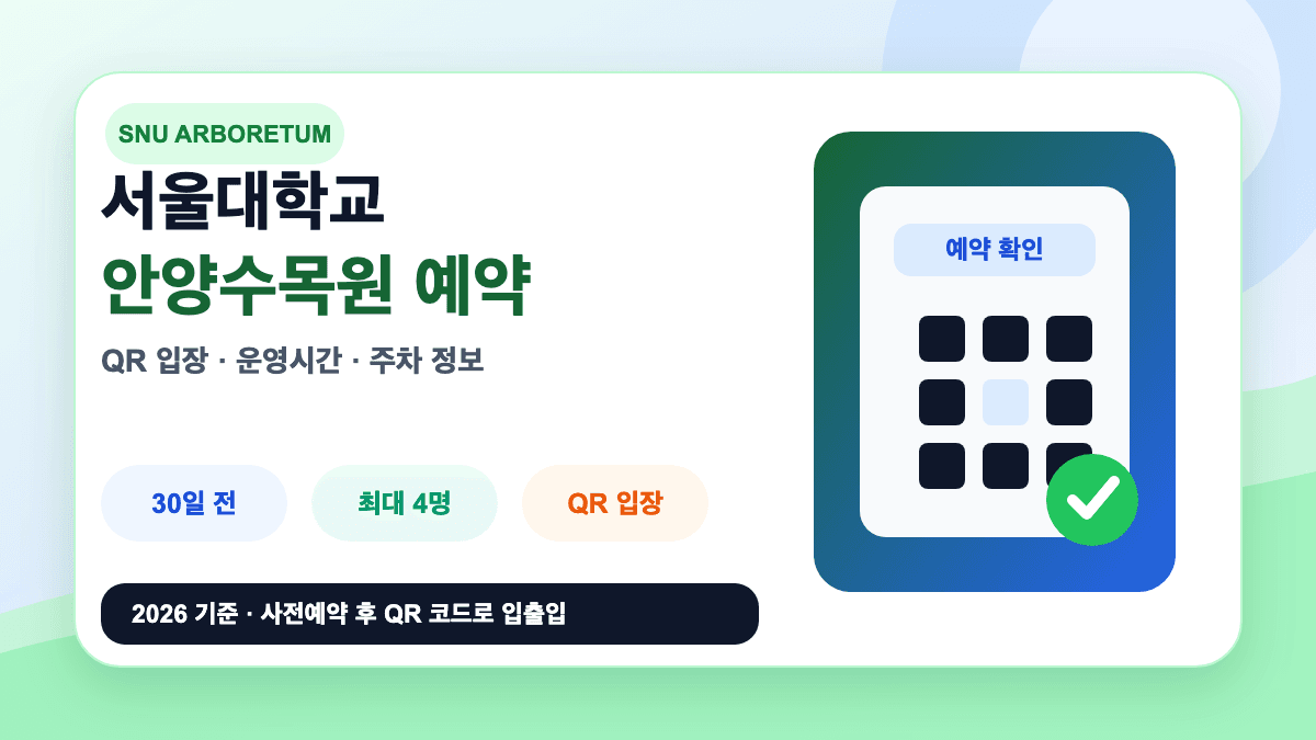 서울대학교 안양수목원 예약방법과 QR 입장 운영시간을 설명하는 대표 썸네일