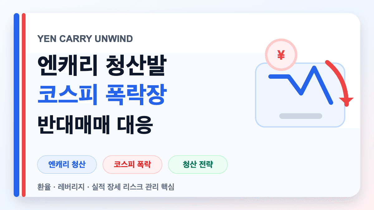 엔캐리 청산발 코스피 폭락장과 반대매매 대응 전략을 설명하는 대표 썸네일