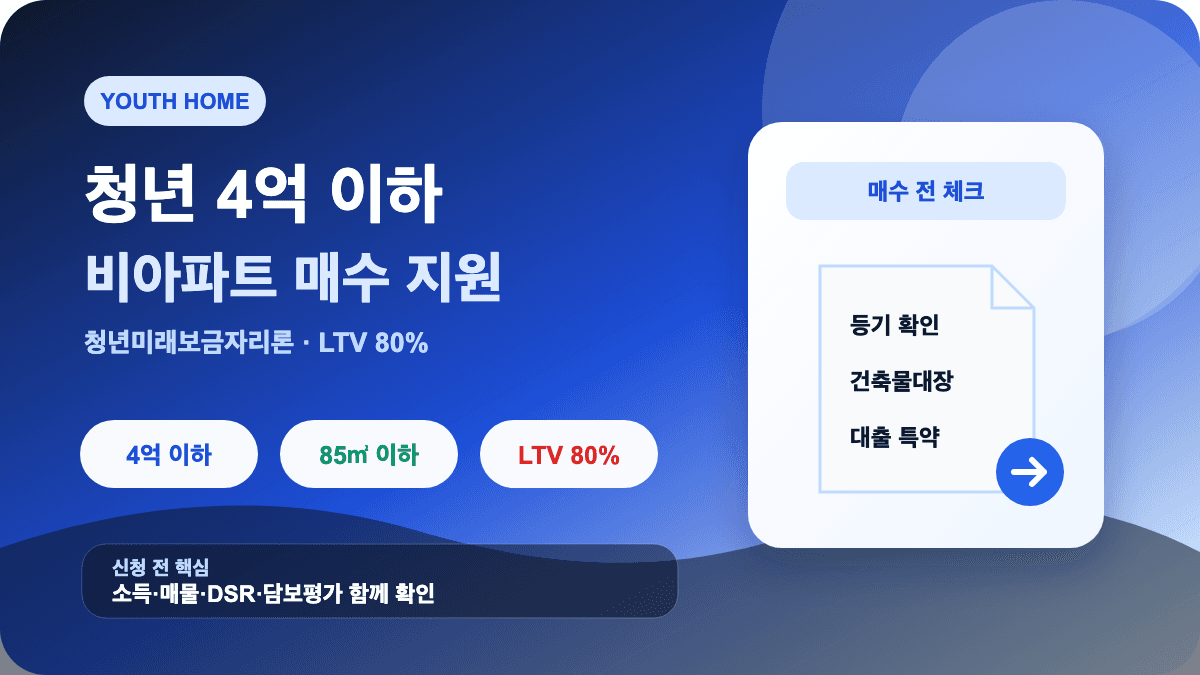 청년 4억 이하 비아파트 매수 지원 조건 대출 매물 체크리스트 썸네일